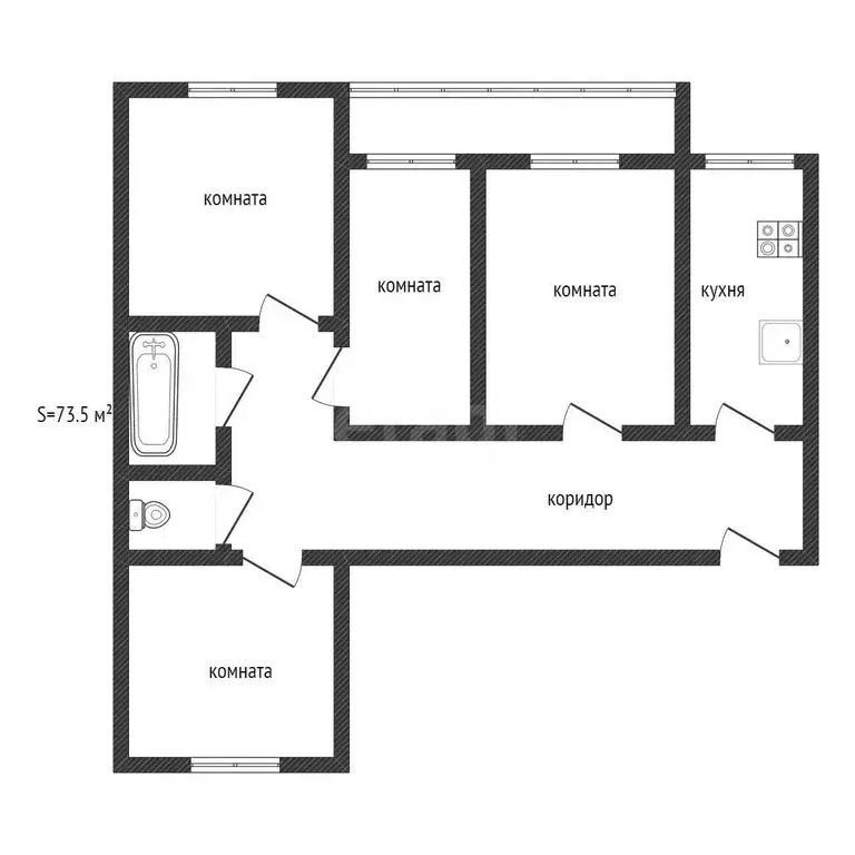 4-комнатная квартира: Сатка, улица 40 лет Победы, 1 (76.6 м) - Фото 1