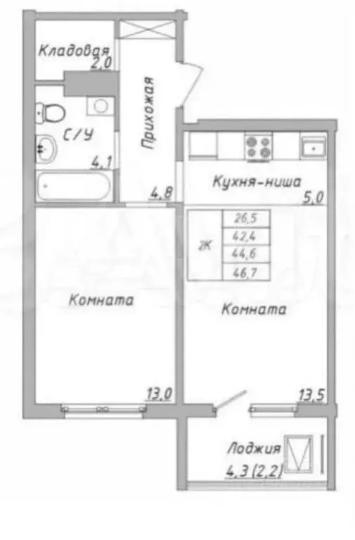 2-к кв. Алтайский край, Барнаул ул. 6-я Нагорная, 15Г/7 (46.0 м) - Фото 0