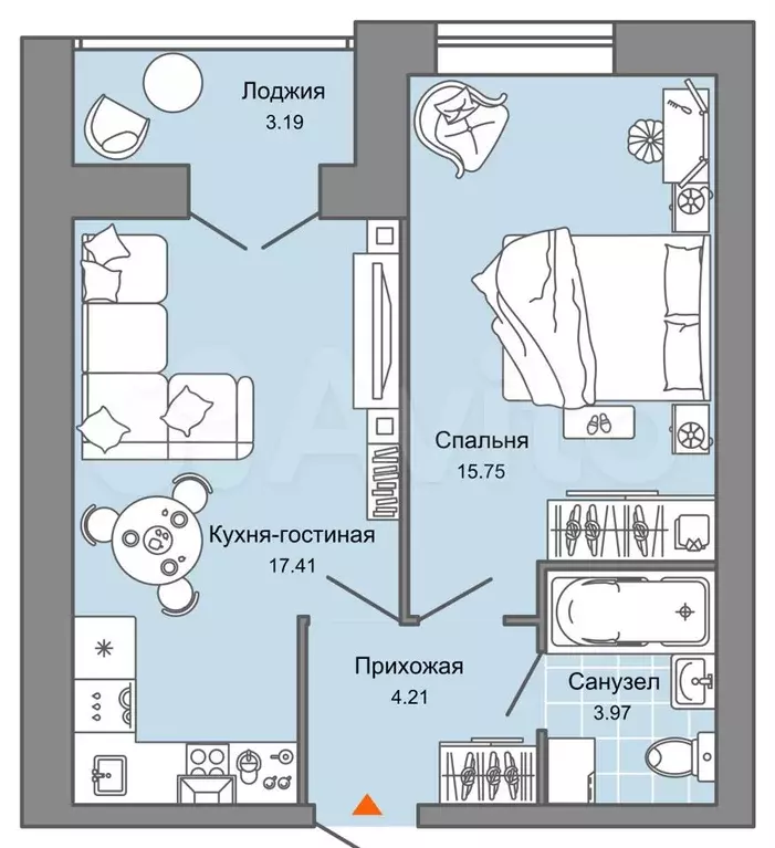 2-к. квартира, 43 м, 8/8 эт. - Фото 0