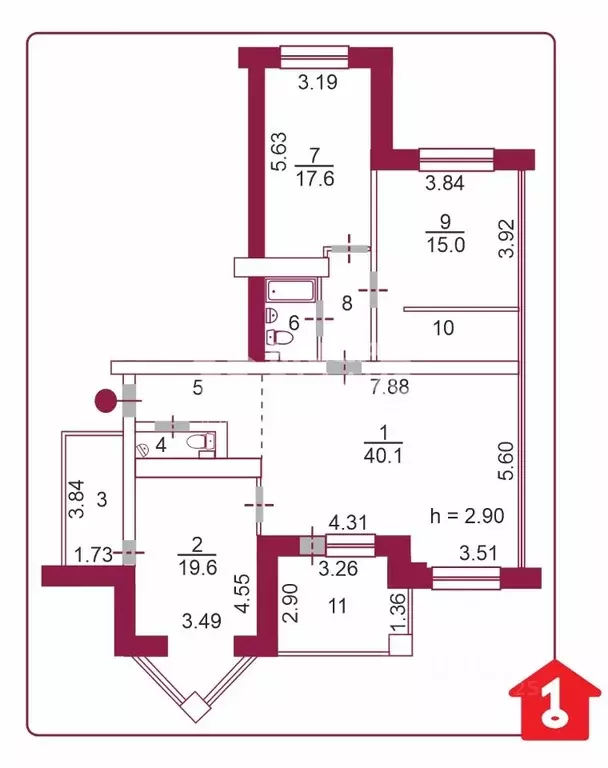 3-к кв. Омская область, Омск просп. Комарова, 9 (121.0 м) - Фото 2