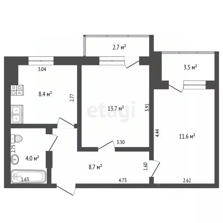 2-к кв. Крым, Евпатория просп. Победы, 55А (46.4 м) - Фото 2