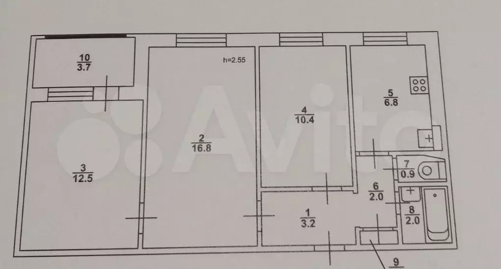 3-к. квартира, 55 м, 5/9 эт. - Фото 0