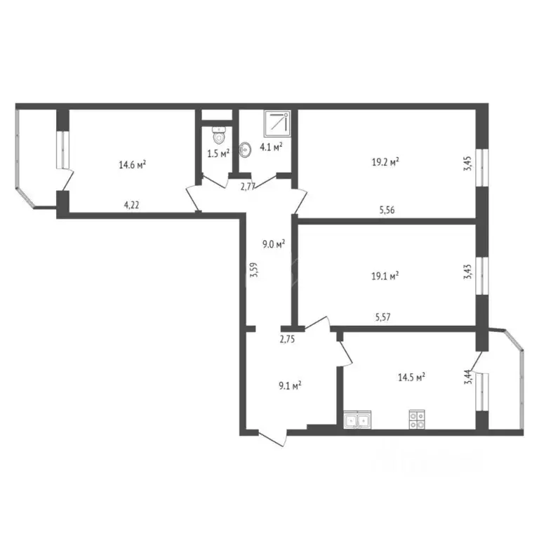 3-к кв. Тюменская область, Тюмень ул. Николая Семенова, 33 (89.9 м) - Фото 2