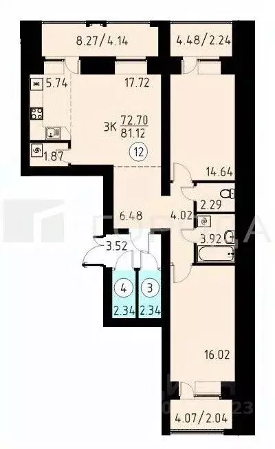 3-к кв. Томская область, Томский район, д. Кисловка, Левобережный мкр ... - Фото 2