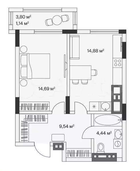 1-к. квартира, 44,7 м, 6/7 эт. - Фото 1