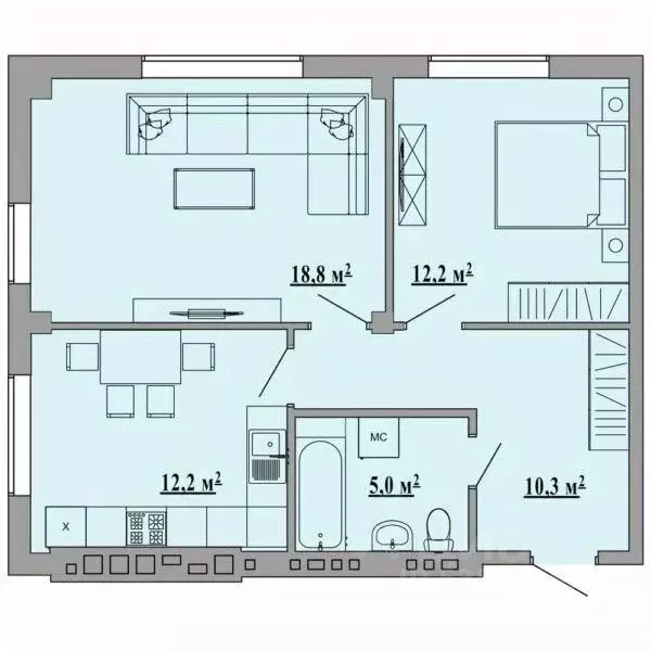 2-к кв. Липецкая область, Липецк ул. Василия Саунина, 2А (60.7 м) - Фото 1