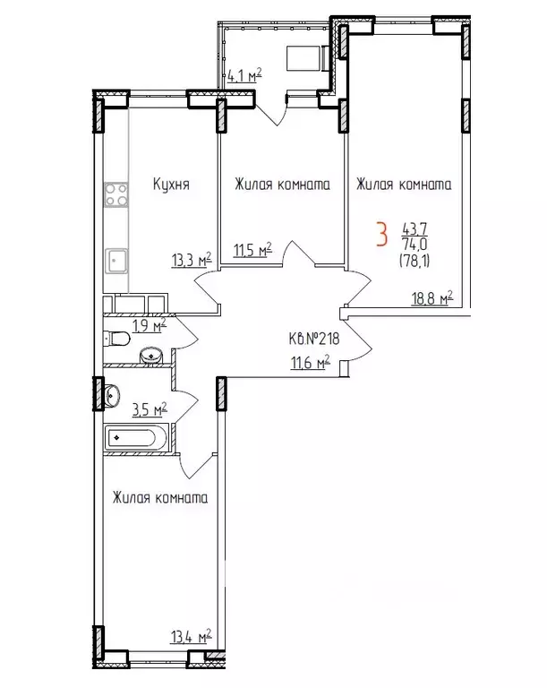 3-к кв. Владимирская область, Владимир Добросельская ул., 180 (78.1 м) - Фото 0