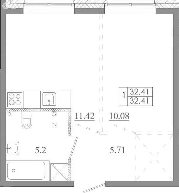 1-комнатная квартира: Иркутск, улица Баумана, 271/2 (32.41 м) - Фото 1