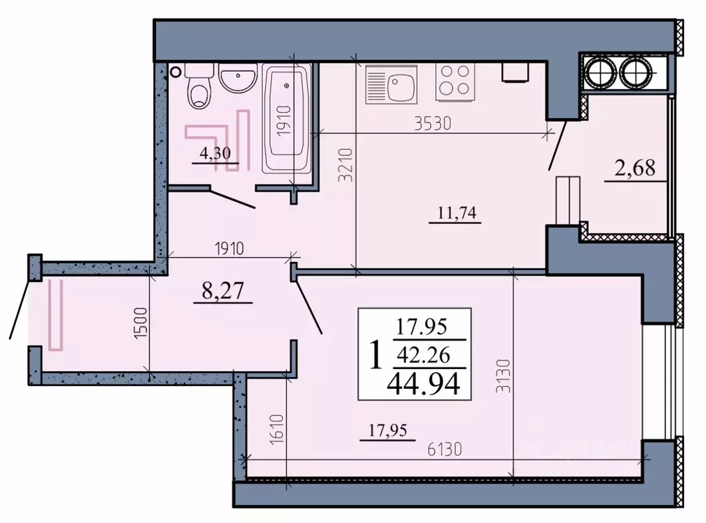 1-к кв. Рязанская область, Рыбное Большая ул. (44.94 м) - Фото 2