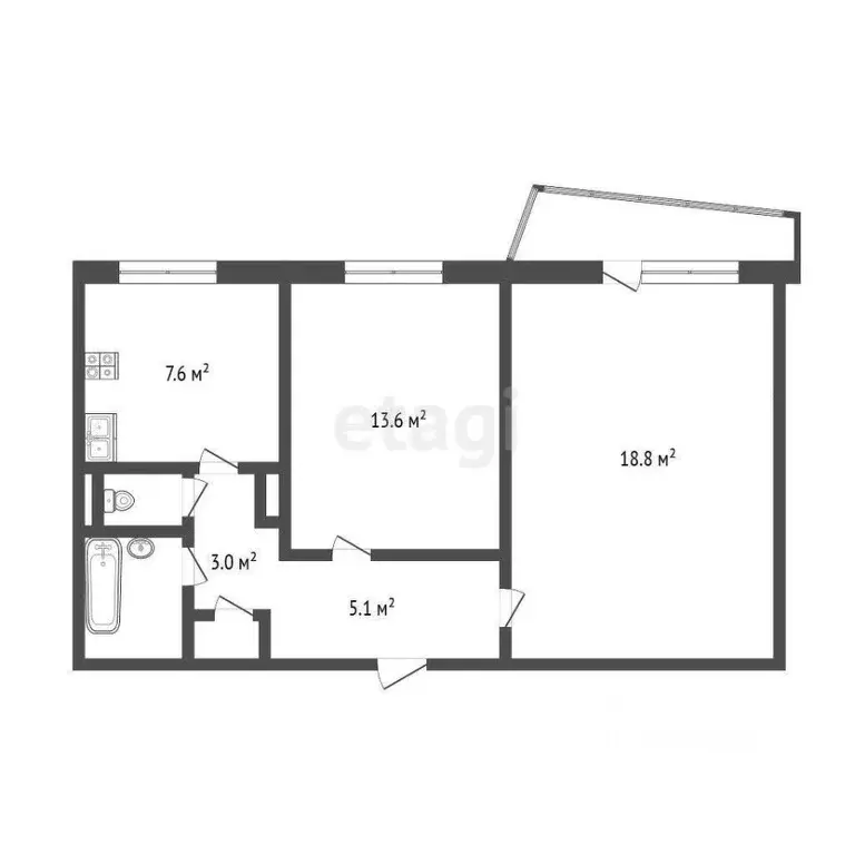 2-к кв. Омская область, Омск Торговая ул., 34 (52.9 м) - Фото 1