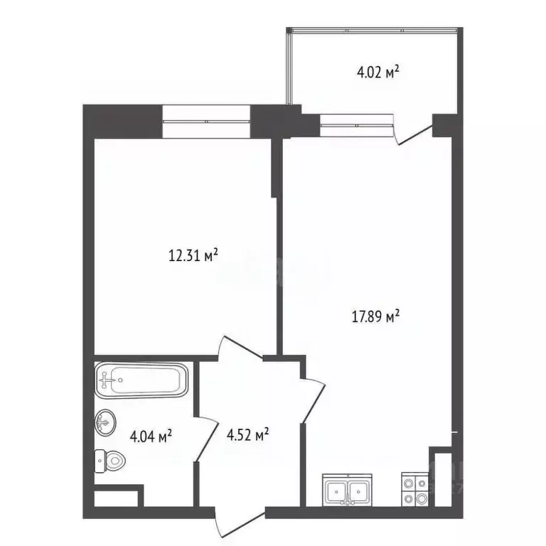 2-к кв. Архангельская область, Архангельск ул. Гагарина, 44 (38.8 м) - Фото 1