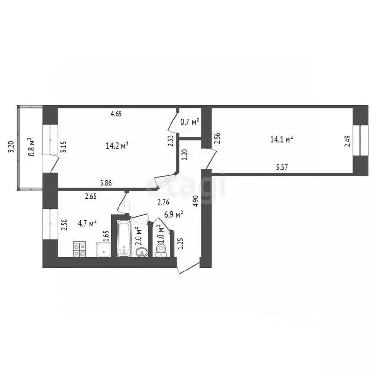 2-к кв. Башкортостан, Стерлитамак Коммунистическая ул., 19 (44.6 м) - Фото 1