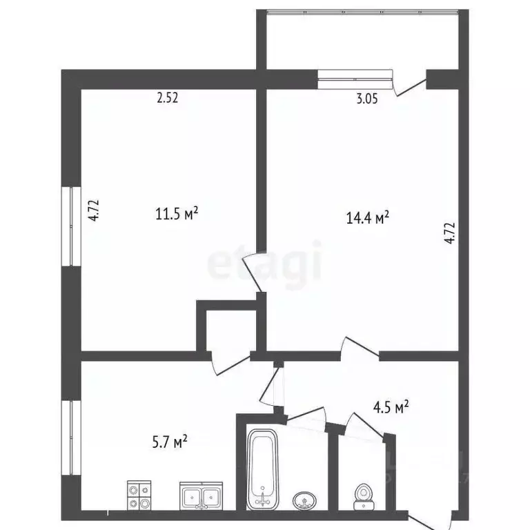 2-к кв. Крым, Бахчисарай городское поселение, Научный пгт 18 (40.6 м) - Фото 2