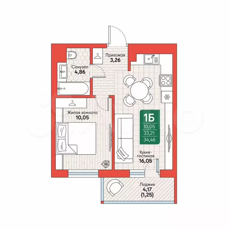 1-к. квартира, 34,5 м, 2/12 эт. - Фото 0