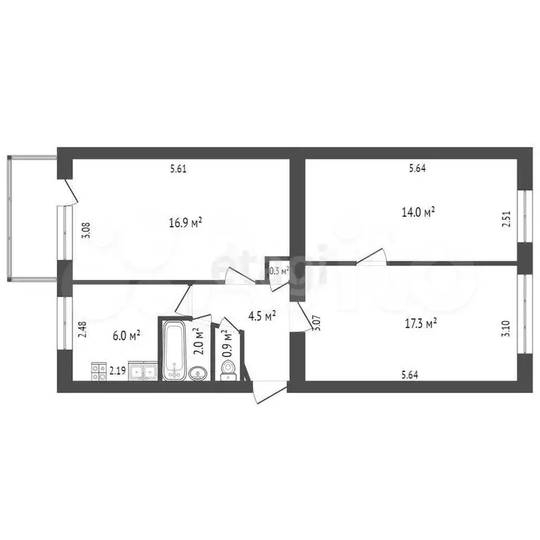 3-к. квартира, 61,9 м, 5/5 эт. - Фото 0