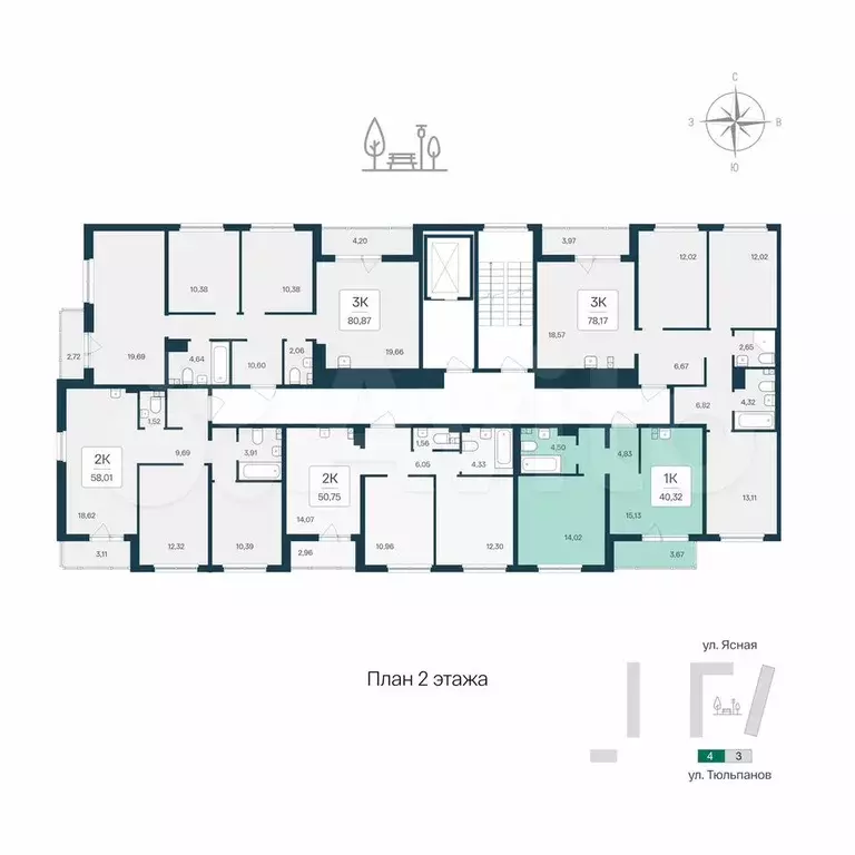 1-к. квартира, 40,3 м, 2/8 эт. - Фото 1