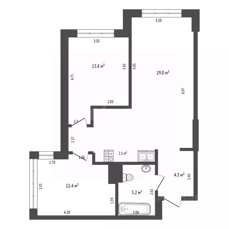 2-к кв. Кемеровская область, Кемерово ул. Дружбы, 30/7 (69.3 м) - Фото 2