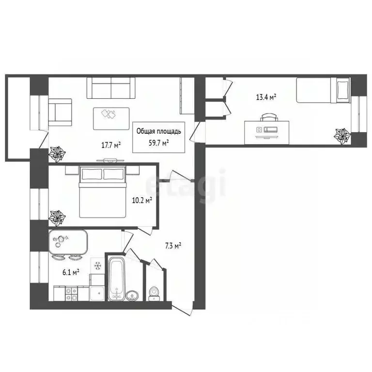 3-к кв. Новосибирская область, Новосибирск ул. Пермитина, 16 (59.7 м) - Фото 2