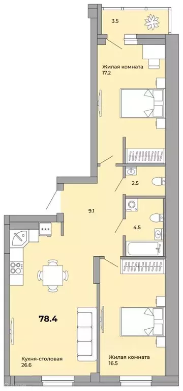Продаётся 2-к квартира, 77.8 м - Фото 1
