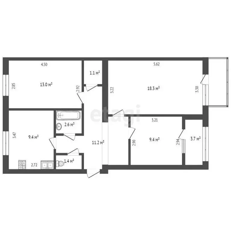 3-комнатная квартира: Севастополь, улица Косарева, 9 (69.14 м) - Фото 0
