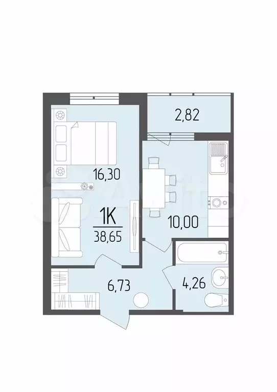 1-к. квартира, 38,7 м, 2/9 эт. - Фото 0