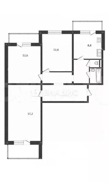 3-к кв. Белгородская область, Белгород ул. Есенина, 52 (68.7 м) - Фото 2