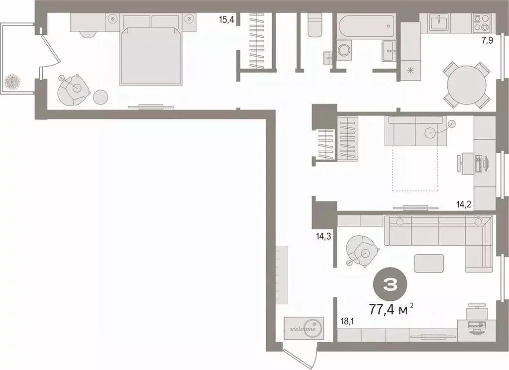 3-к кв. Свердловская область, Екатеринбург ул. Краснофлотцев, 2 (77.4 ... - Фото 2