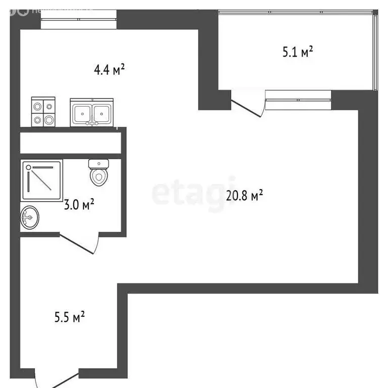 Квартира-студия: Тюмень, Дамбовская улица, 25к1 (33.8 м) - Фото 1