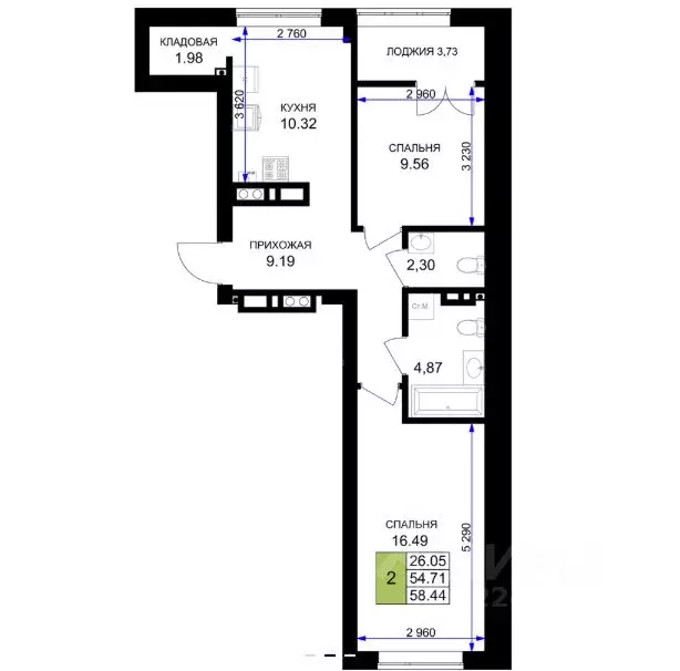 2-к кв. Калининградская область, Гурьевск Включи жилой комплекс (58.44 ... - Фото 0