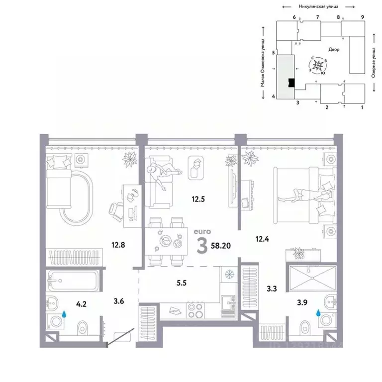 3-к кв. Москва Озерная ул., 42С7 (58.2 м) - Фото 0