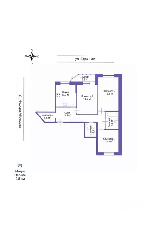 3-к кв. Санкт-Петербург пос. Парголово, ул. Федора Абрамова, 23к1 ... - Фото 2