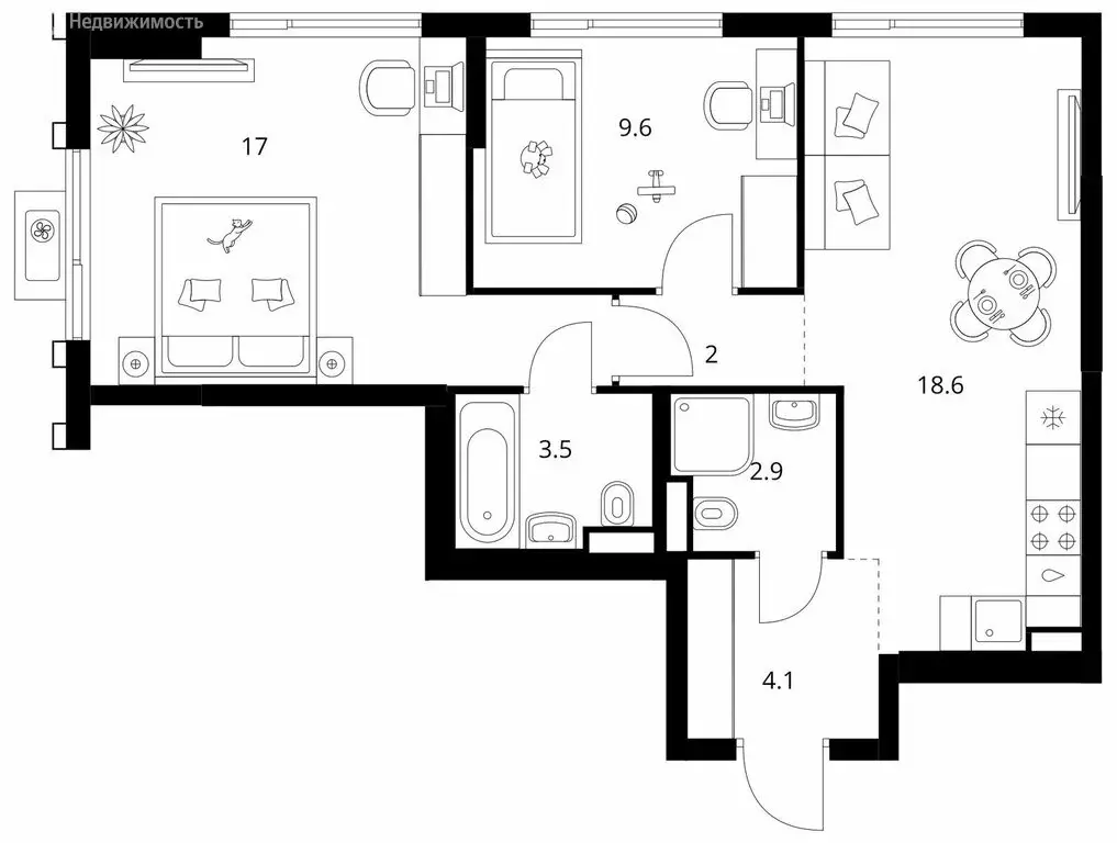 2-комнатная квартира: Котельники, микрорайон Парковый, 1к6 (57.7 м) - Фото 1