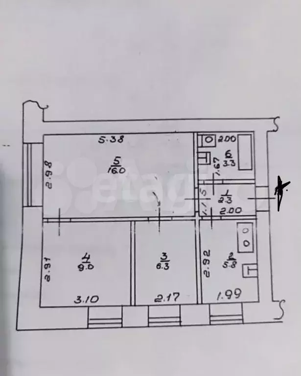 3-к. квартира, 42,7 м, 3/4 эт. - Фото 0