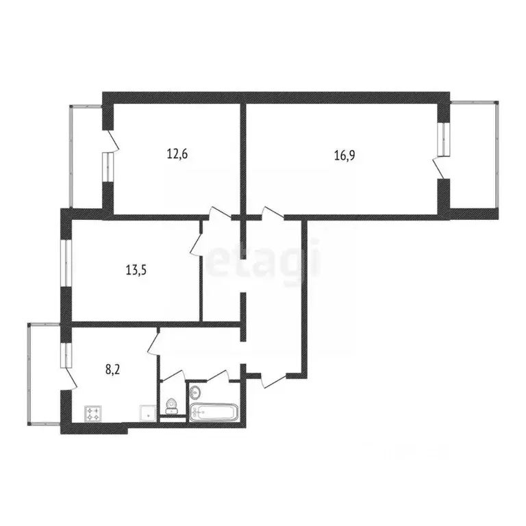 3-к кв. Белгородская область, Белгород ул. Есенина, 54 (68.2 м) - Фото 1