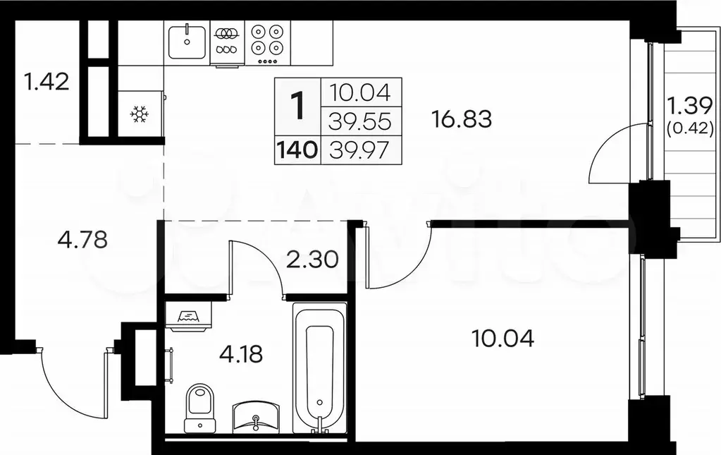 1-к. квартира, 40 м, 12/16 эт. - Фото 0