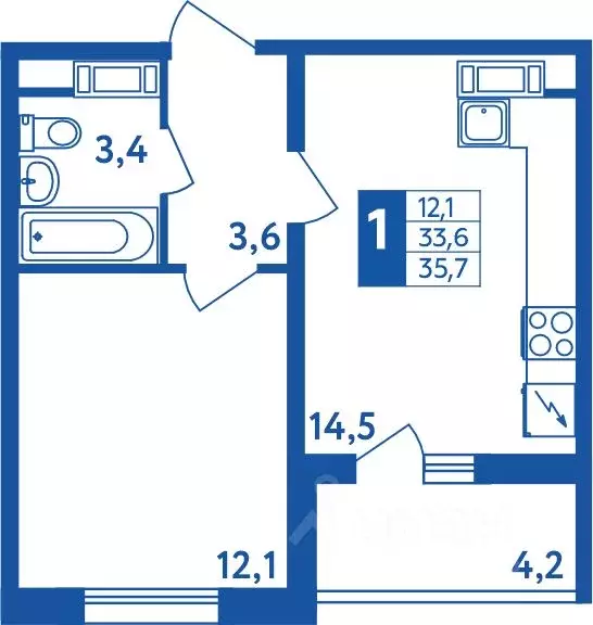 1-к кв. Башкортостан, Уфа Дема жилрайон, Новая Дема жилой комплекс ... - Фото 1
