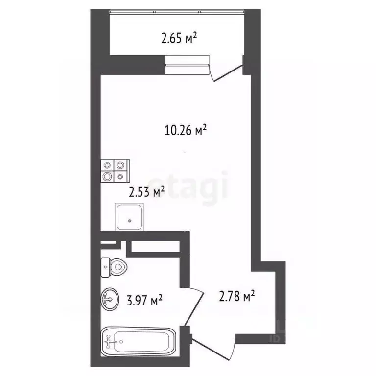Студия Тюменская область, Тюмень ул. Селекционная, 2 (19.1 м) - Фото 2
