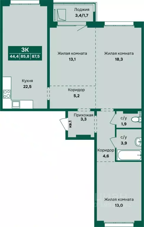 3-к кв. Алтайский край, Барнаул Камчатка жилой комплекс (87.5 м) - Фото 1