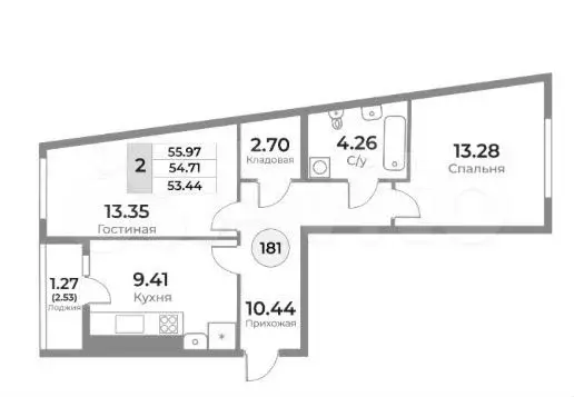 2-к. квартира, 54,7 м, 1/10 эт. - Фото 1