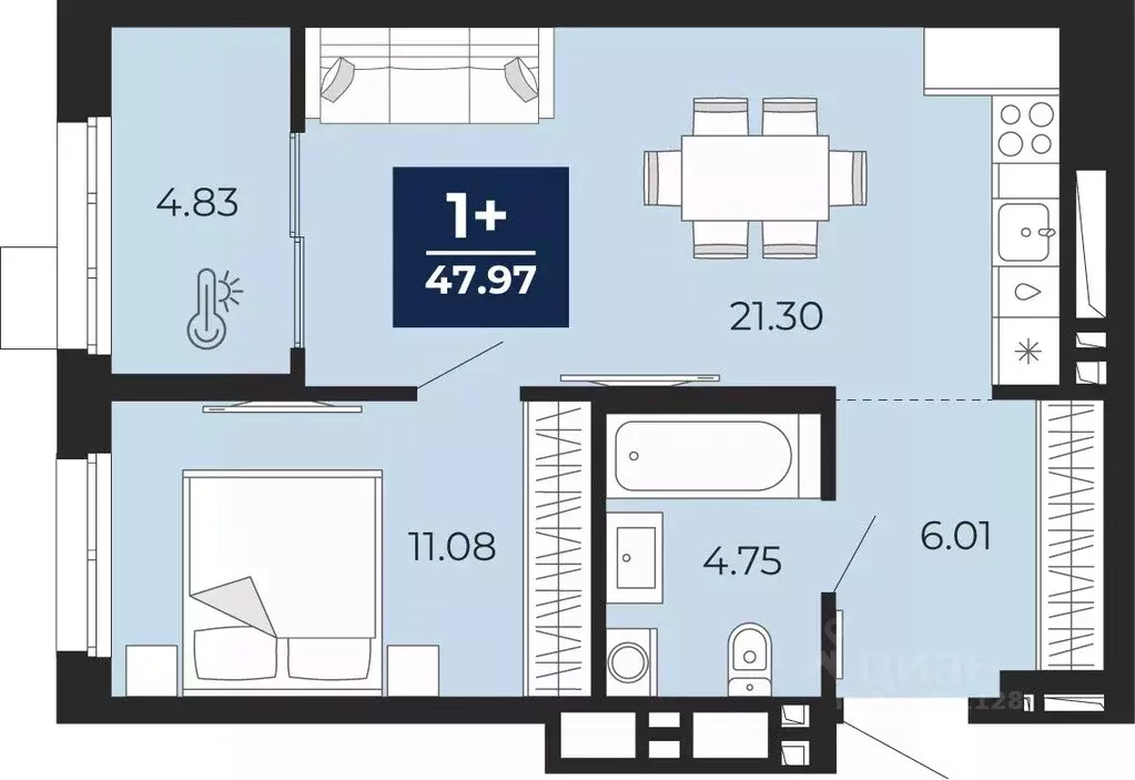 1-к кв. Тюменская область, Тюмень Беринг жилой комплекс (47.97 м) - Фото 1