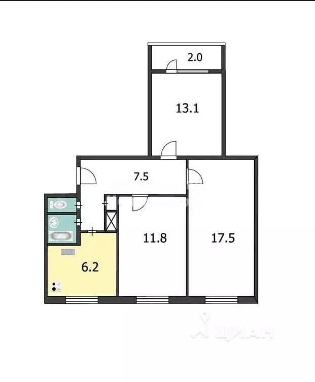 Квартира, 3 комнаты, 59.5 м - Фото 0