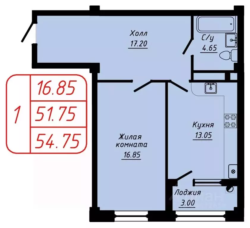 1-к кв. Ставропольский край, Кисловодск  (54.75 м) - Фото 1