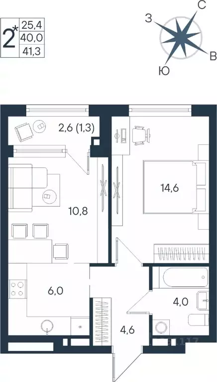 2-к кв. Пермский край, Пермь ул. Космонавта Беляева, 17 (41.3 м) - Фото 0