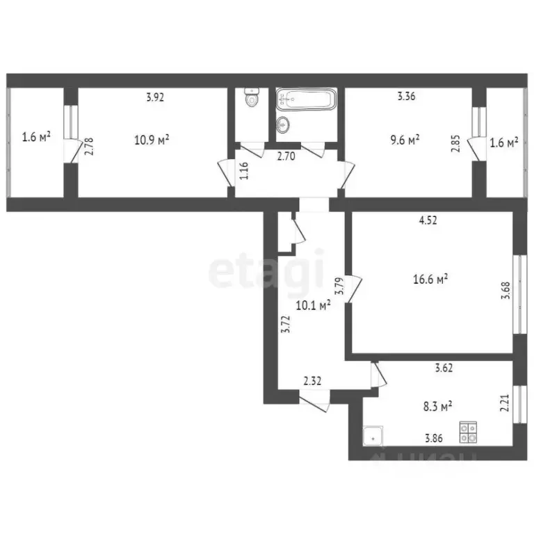 3-к кв. Башкортостан, Стерлитамак Коммунистическая ул., 68 (69.5 м) - Фото 1