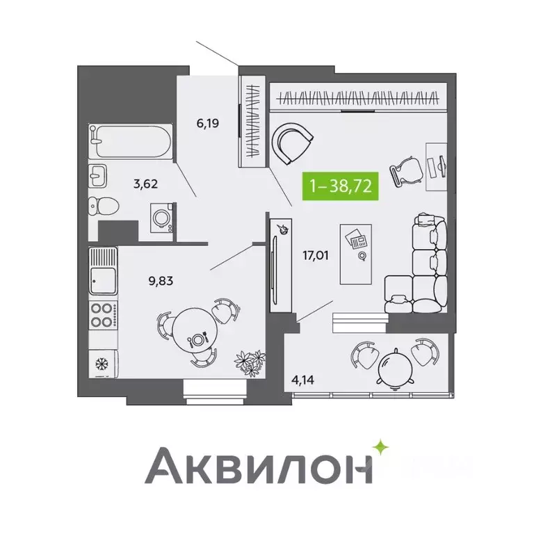 1-к кв. архангельская область, северодвинск ул. мира, 5 (38.72 м) - Фото 0