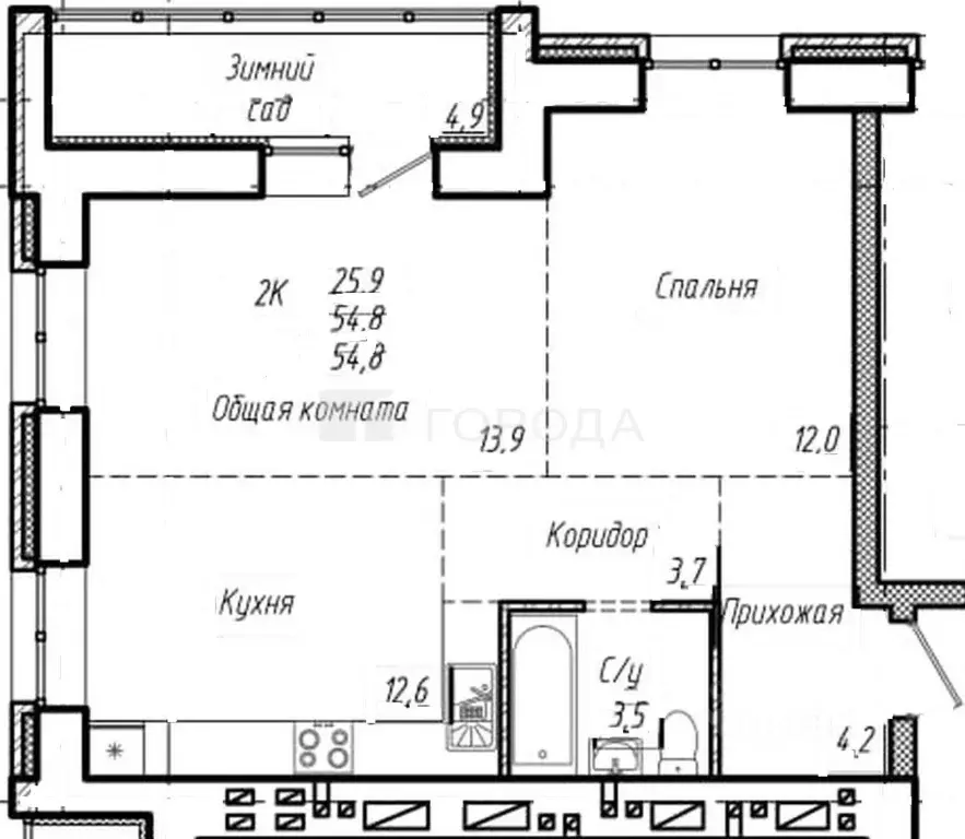 2-к кв. Алтайский край, Барнаул ул. Смирнова, 94А (54.8 м) - Фото 1