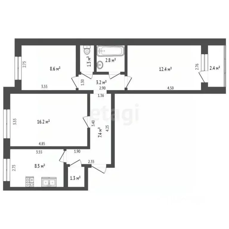 3-к кв. Ростовская область, Ростов-на-Дону Северный мкр, бул. ... - Фото 1