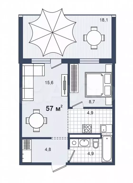 2-к. квартира, 57 м, 1/4 эт. - Фото 0
