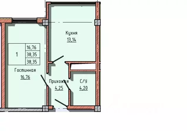 1-к кв. Кабардино-Балкария, Нальчик Высота жилой комплекс (38.35 м) - Фото 1