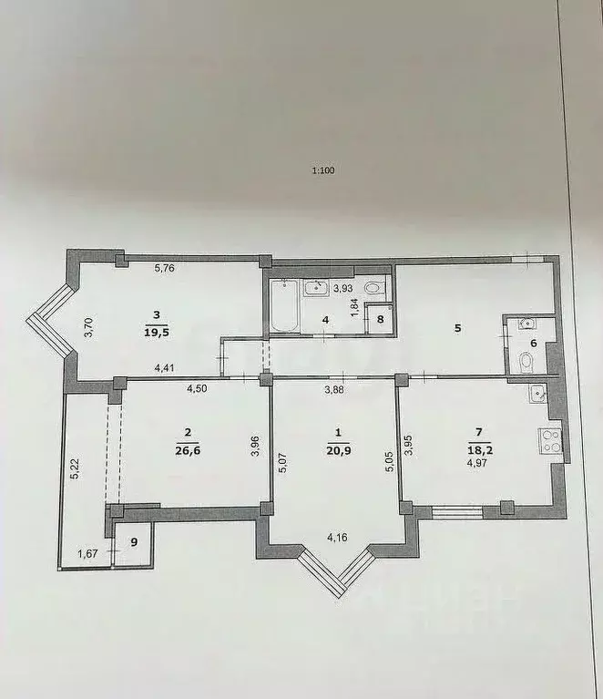 3-к кв. Белгородская область, Белгород ул. Попова, 102 (105.4 м) - Фото 2